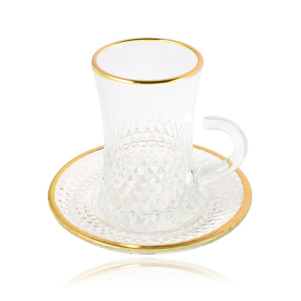 Moroccan Design Glass Tea Cups and Saucer Set of 6 Pcs 11/5.5*8 cm **