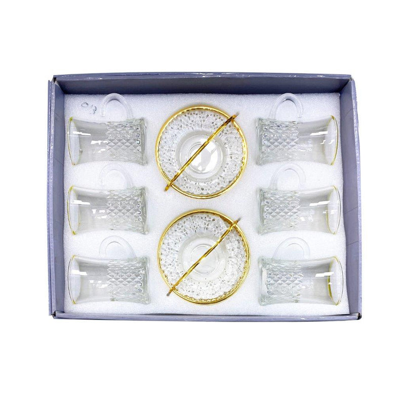 Moroccan Design Glass Tea Cups and Saucer Set of 6 Pcs 11/5.5*8 cm **