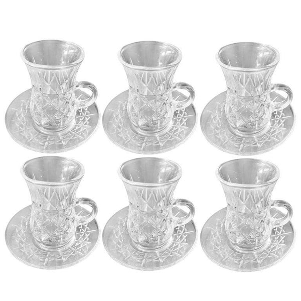 Lead Free Glass Tea Cup with Saucer Set of 6 Pcs 41*61*2/61*61 cm