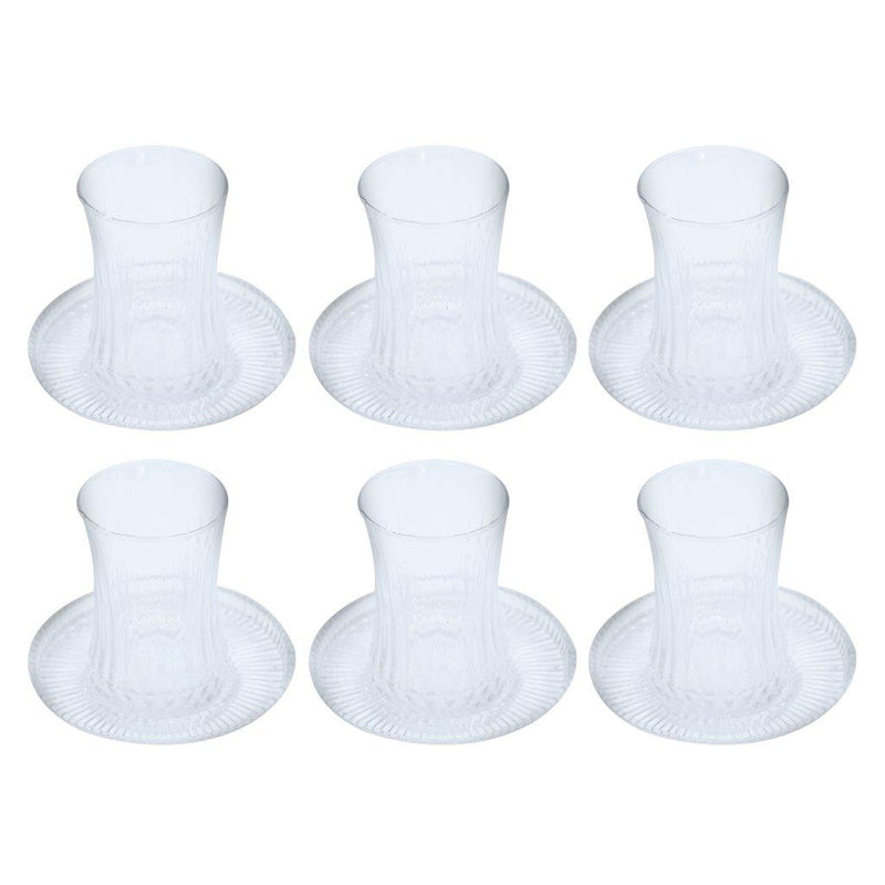 Glass Istikani Tea cup and Saucer Set of 6 Pcs** 6*9/11 cm