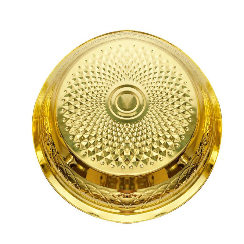 Gold Plated Stainless Steel Biryani Plate with Lid 30 cm