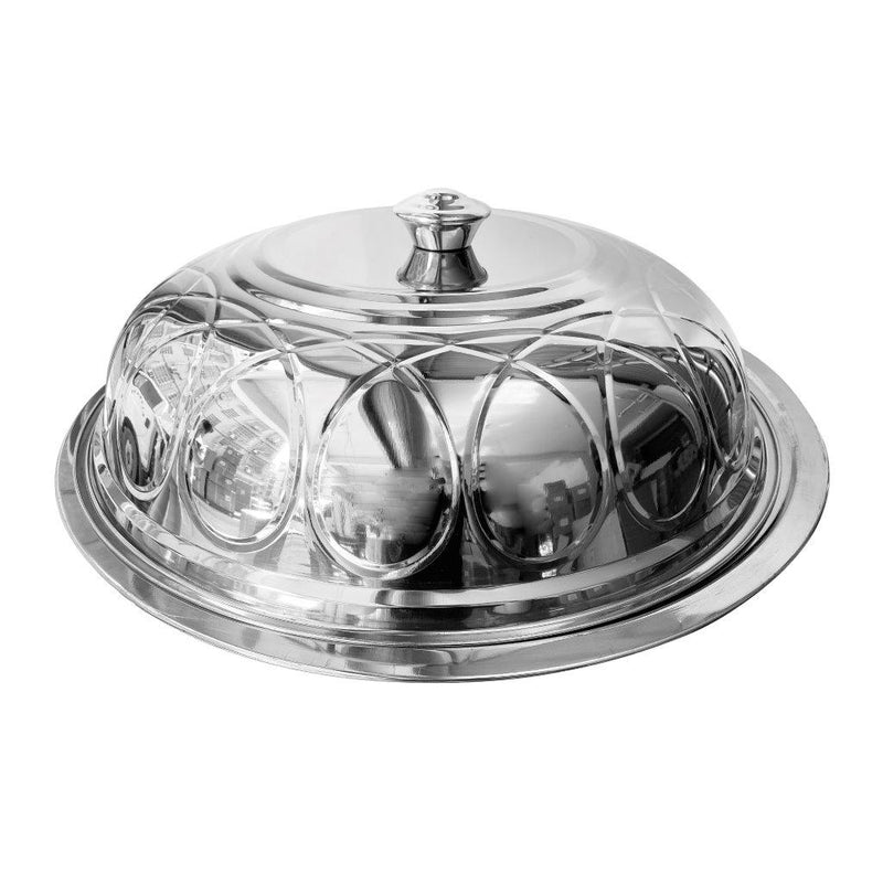 Silver Plated Stainless Steel Biryani Plate with Lid 40 cm