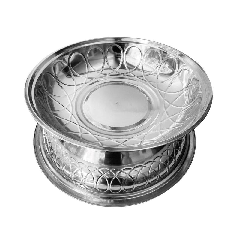 Silver Plated Stainless Steel Biryani Plate with Lid 40 cm