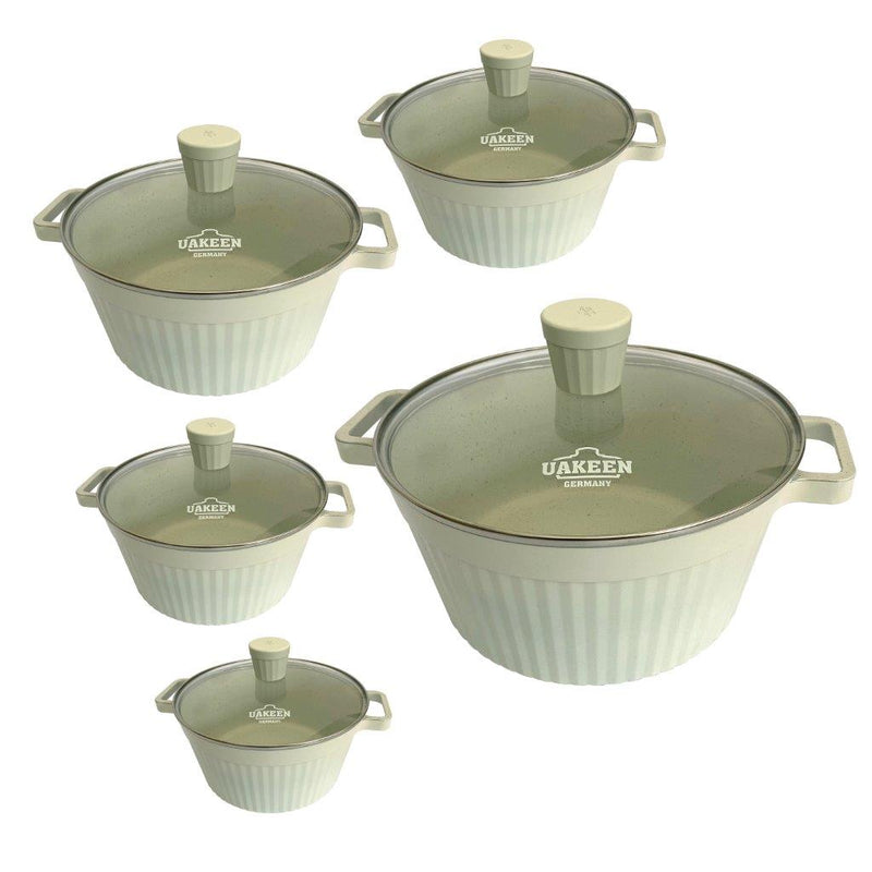 Beige Non Stick Aluminium Induction Base Cooking Pot Casserole Set of 3 Pcs 20/24/28 cm