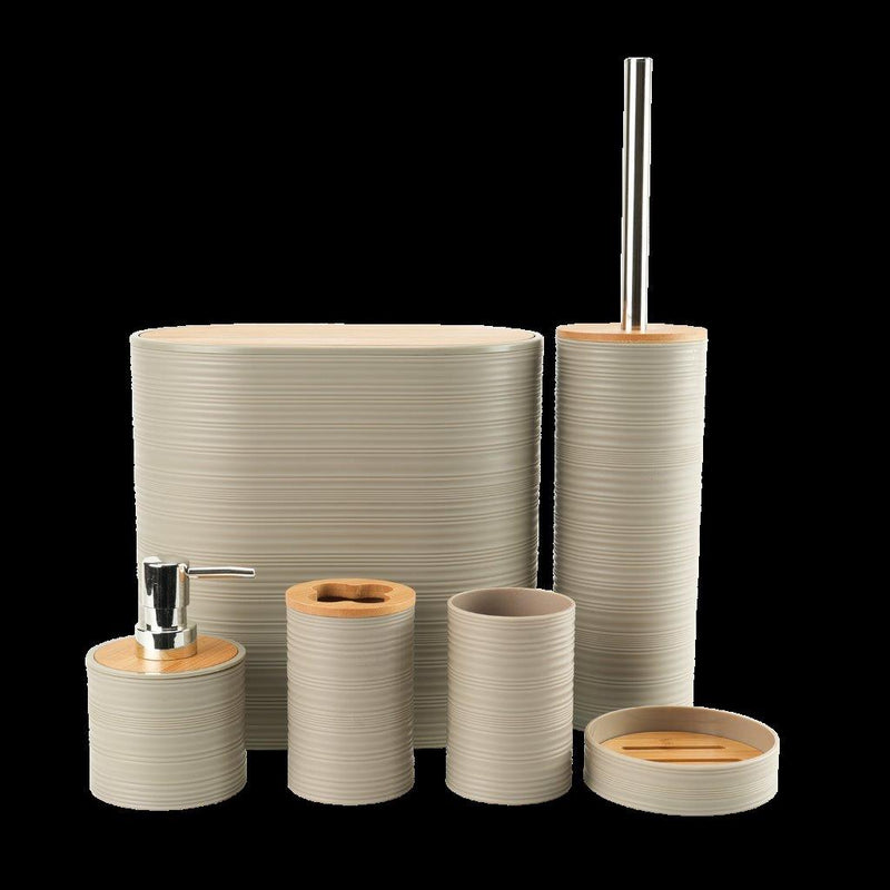 Plastic Beige Bathroom Accessories Soap Dispenser Toothbrush Holder Set of 6 Pcs 13*11*10.5 cm