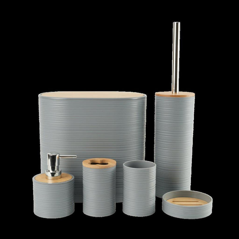 Plastic Grey Bathroom Accessories Soap Dispenser Toothbrush Holder Set of 6 Pcs 13*11*10.5 cm