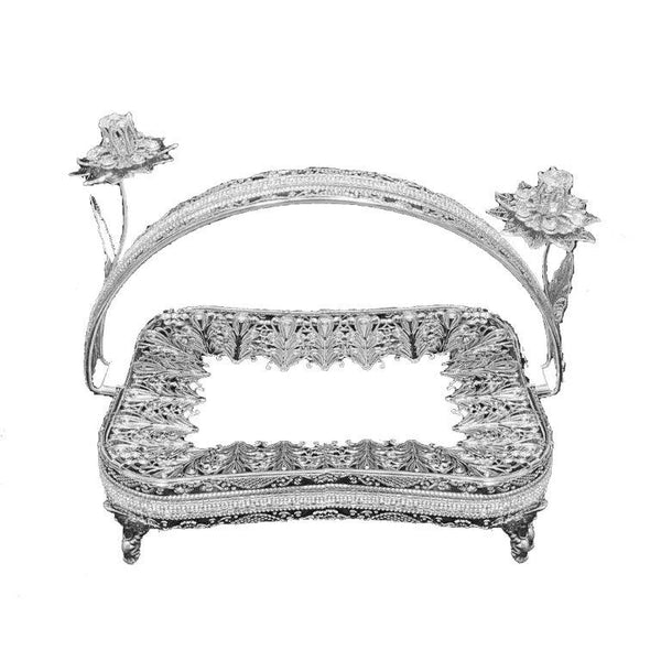 Engraved Deco Silver Gift Basket Fruit Plate Nuts and Chocolates Serving Tray 32*23*24 cm