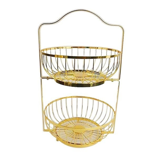 Gold Metal  2 Tier Metal Craft Fruit Basket 27*25*44 cm