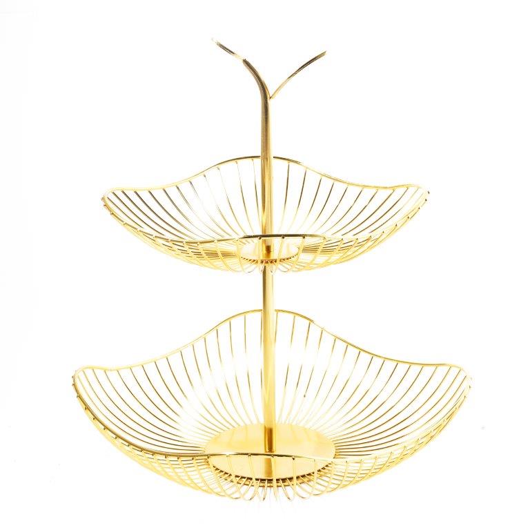 Gold Metal Multi Layer Swing Fruit Basket 27.5*27.5*35 cm