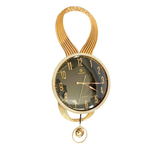 Decorative Black Round Analog Wall Clock with Pendulum 66.5*32 cm