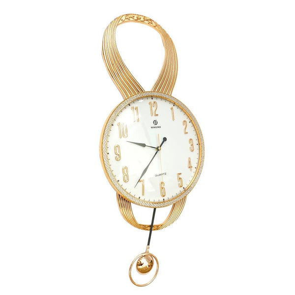 Decorative White Round Analog Wall Clock with Pendulum 66.5*32 cm