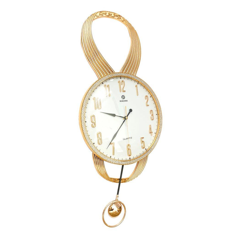 Decorative White Round Analog Wall Clock with Pendulum 66.5*32 cm