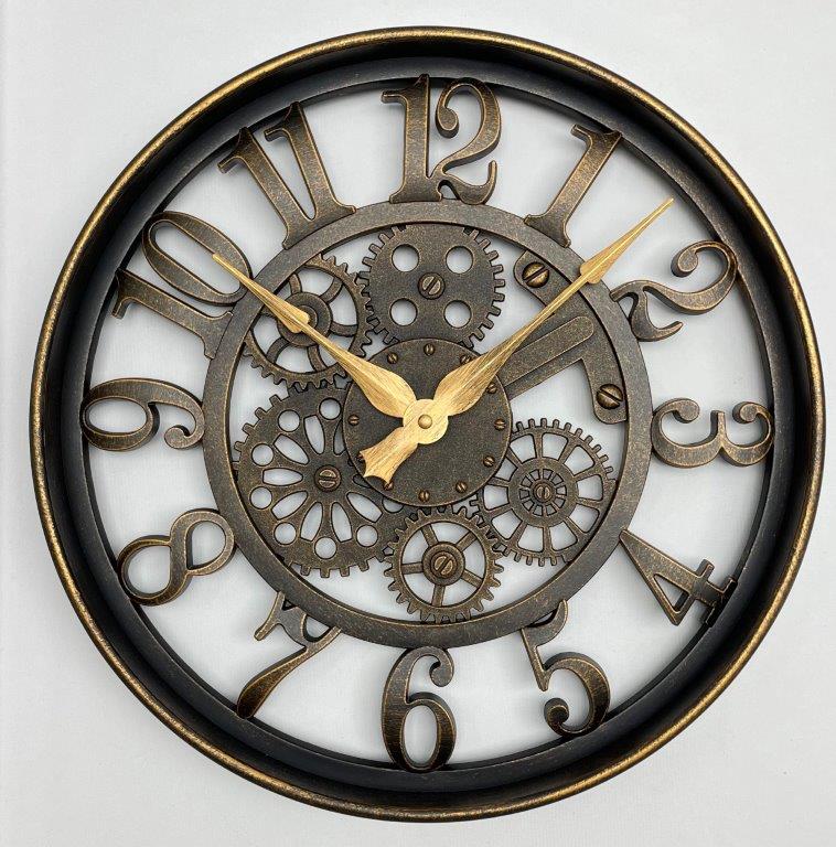 Modern 3d Skeleton Metallic Beige Mechanical Display Wall Clock 40*40 cm