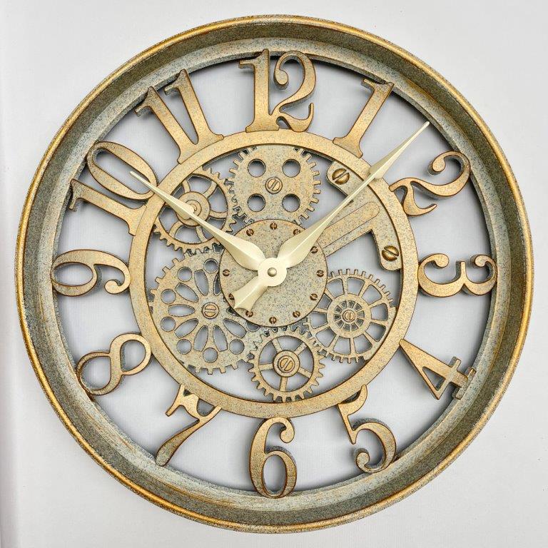Modern 3d Skeleton Metallic Brown Mechanical Grey Wall Clock 40*40 cm