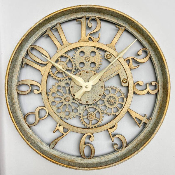 Modern 3d Skeleton Metallic Brown Mechanical Grey Wall Clock 40*40 cm