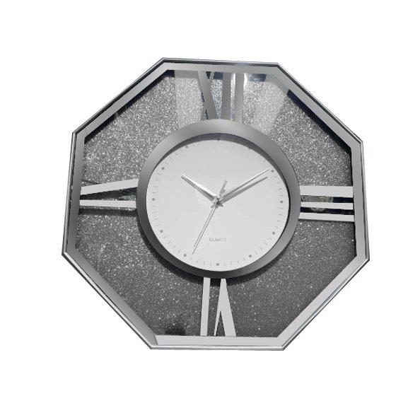 Decorative Hexagonal Shape Silver Glitter Design Analog Deco Wall Clock 47 cm