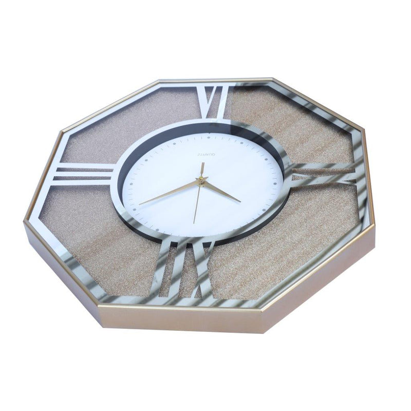 Decorative Hexagonal Shape Golden Glitter Design Analog Deco Wall Clock 47 cm