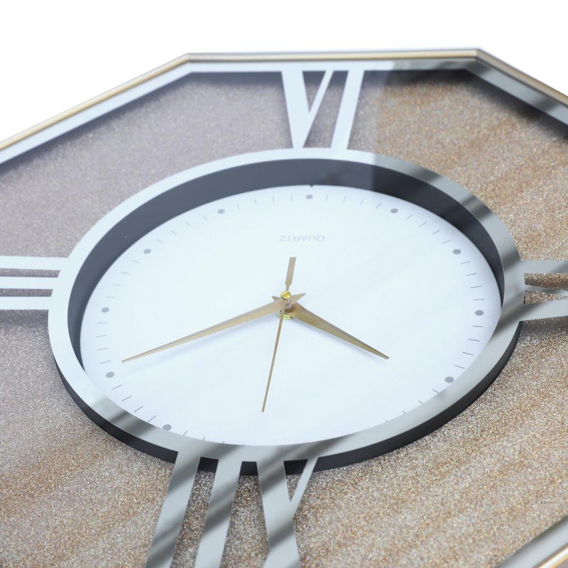 Decorative Hexagonal Shape Golden Glitter Design Analog Deco Wall Clock 47 cm