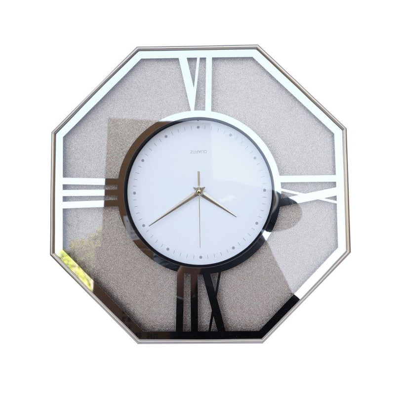 Decorative Hexagonal Shape Golden Glitter Design Analog Deco Wall Clock 47 cm