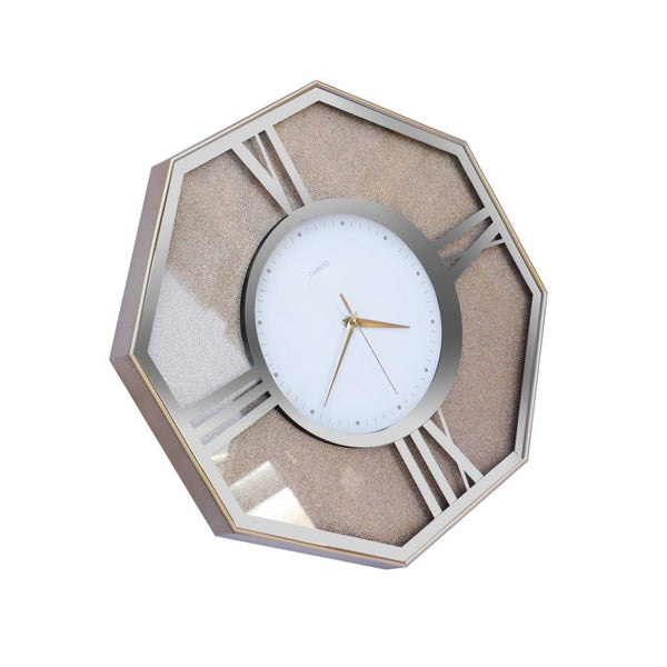 Decorative Hexagonal Shape Golden Glitter Design Analog Deco Wall Clock 47 cm