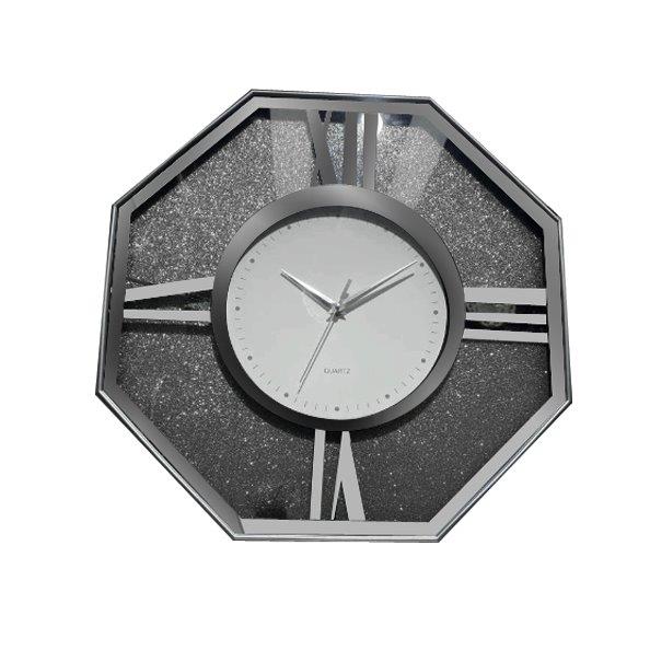 Decorative Hexagonal Shape Black Glitter Design Analog Deco Wall Clock 47 cm