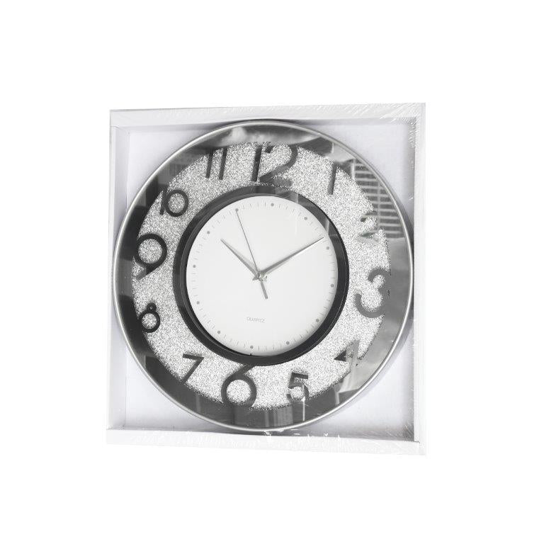 Decorative Round Shape Silver Glitter Design Analog Deco Wall Clock  40 cm