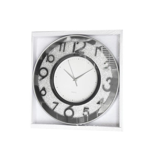 Decorative Round Shape Silver Glitter Design Analog Deco Wall Clock  40 cm