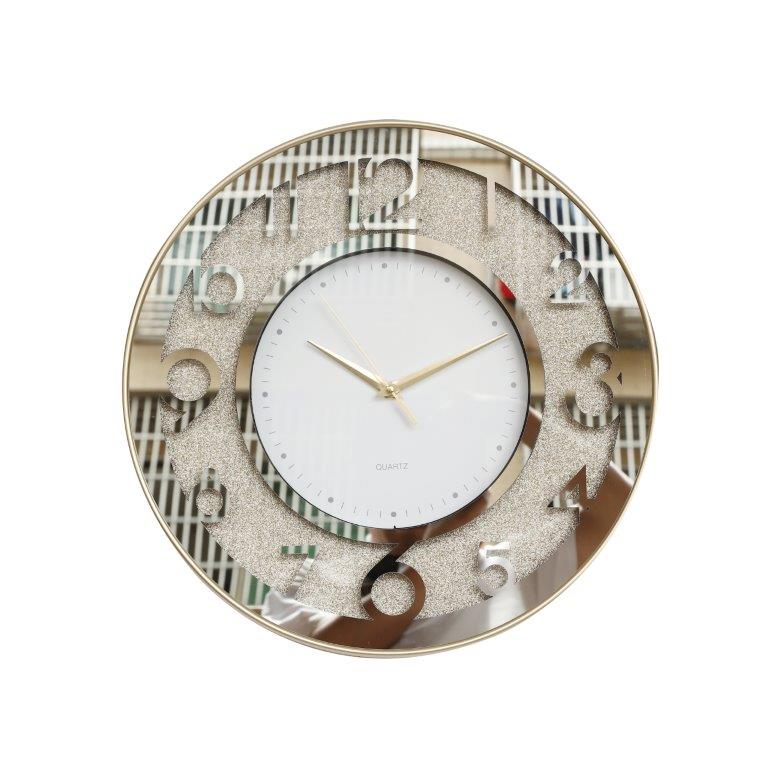 Decorative Round Shape Gold Glitter Design Analog Deco Wall Clock  40 cm