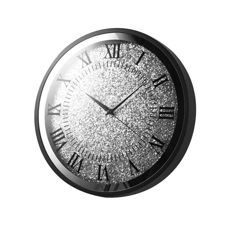Decorative Round Shape Silver Glitter Design Analog Deco Wall Clock  35 cm