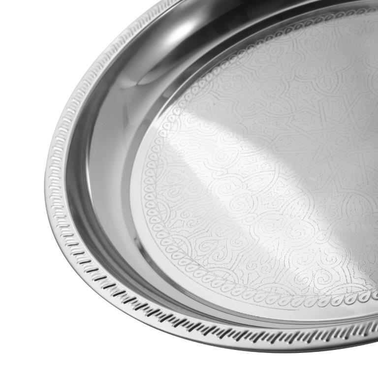 Silver Plated Stainless Steel Round Serving Tray 35 cm