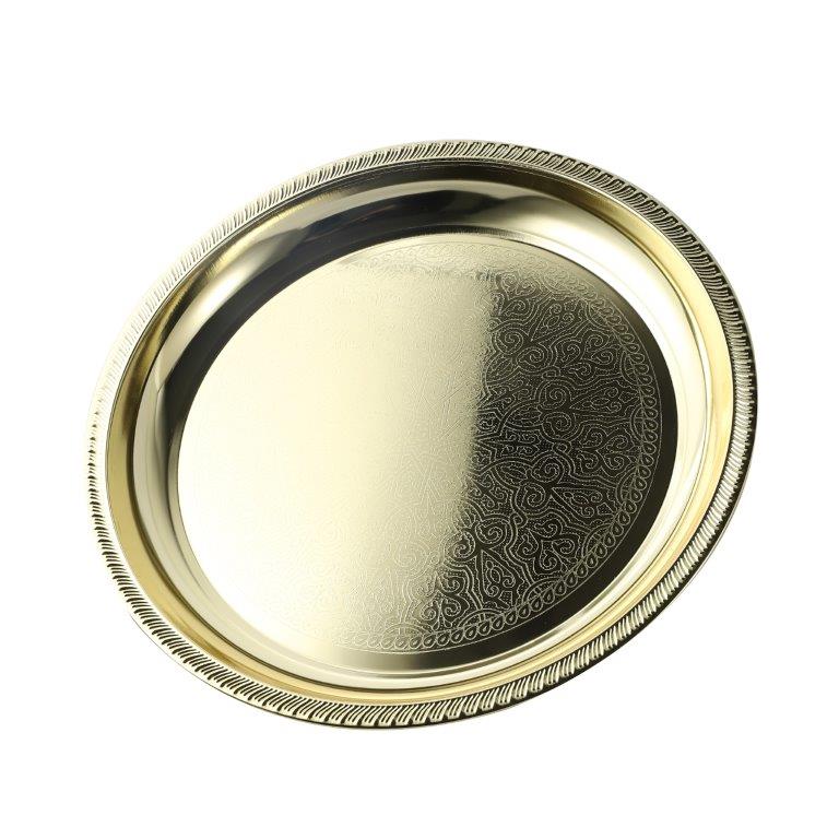 Gold Plated Stainless Steel Round Serving Tray 45 cm