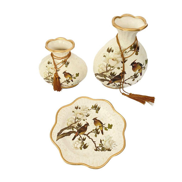 Home Decor Table Top Abstract Print Ceramic Vase Set of 3 Pcs 9*24/8.5*16/20 cm