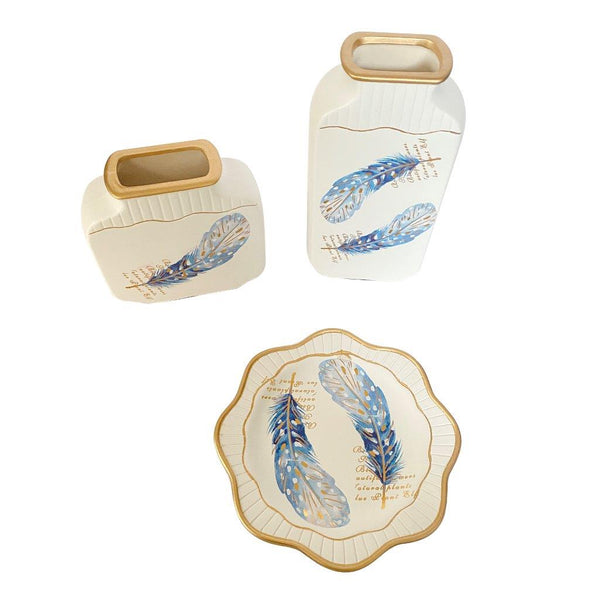 Home Decor Table Top Abstract Print Ceramic Vase Set of 3 Pcs 16*16/12*25/21.5 cm