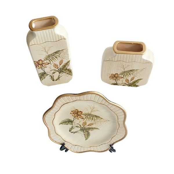 Home Decor Table Top Abstract Print Ceramic Vase Set of 3 Pcs 16*16/12*25/21.5 cm