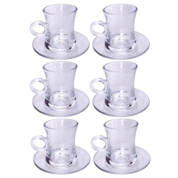 Premium Clear Glass Tea cup with Saucer Set of 6 Pcs 5.5*7.7/11 cm