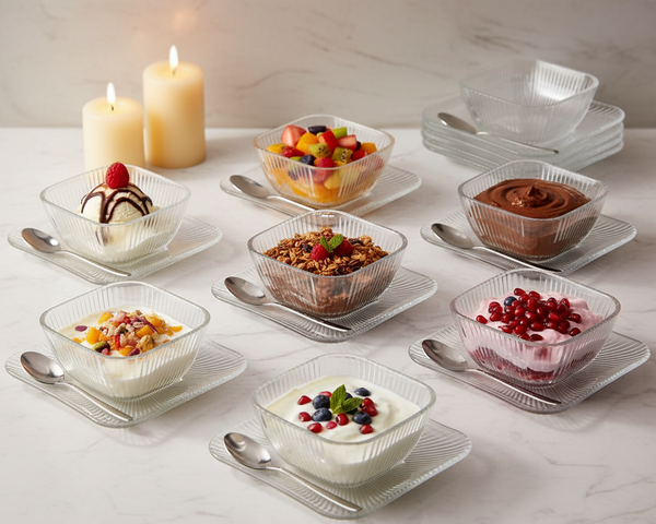Glass Serving Bowl & Saucer Set/12 Pcs 10.5*5.2/15 cm