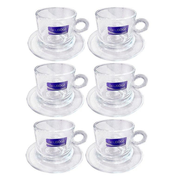 Glass Tea Cup & Saucer Set/6 Pcs 7*6.5/12 cm