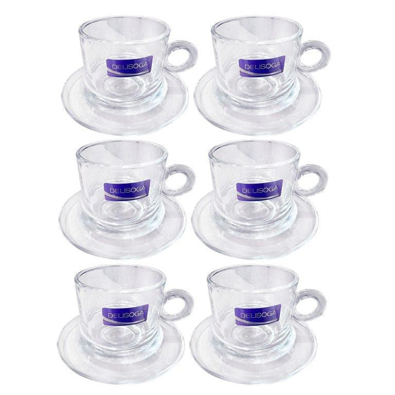 Glass Tea Cup & Saucer Set/6 Pcs 7*6.5/12 cm