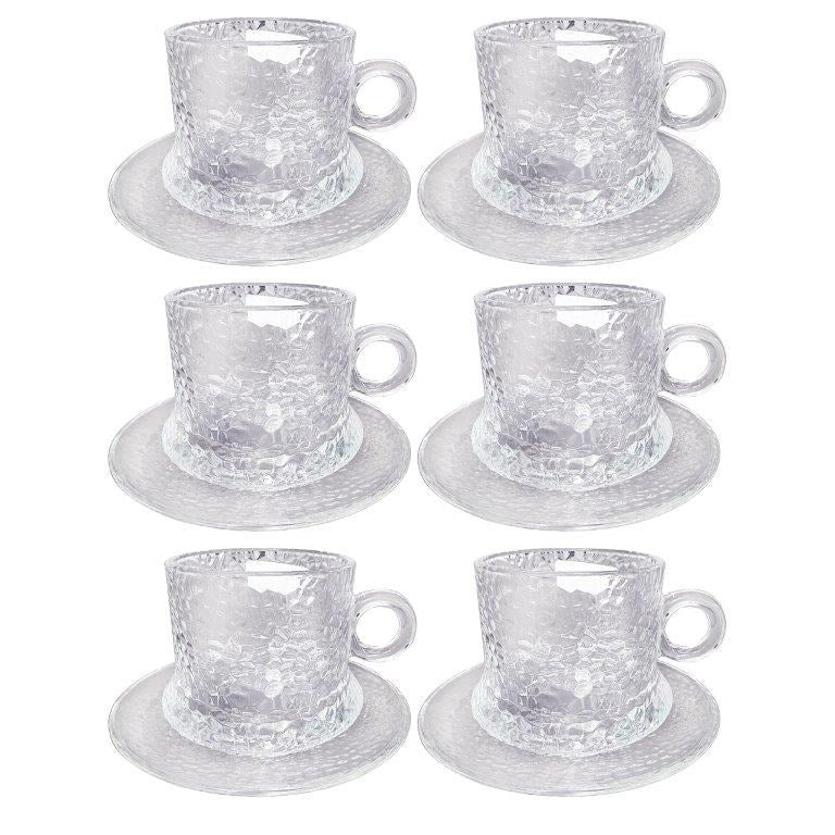 Glass Tea Cup & Saucer Set/6 Pcs 7*6.5/12 cm