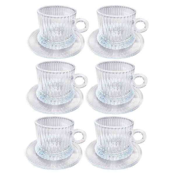 Glass Tea Cup & Saucer Set/6 Pcs 7*6.5/12 cm