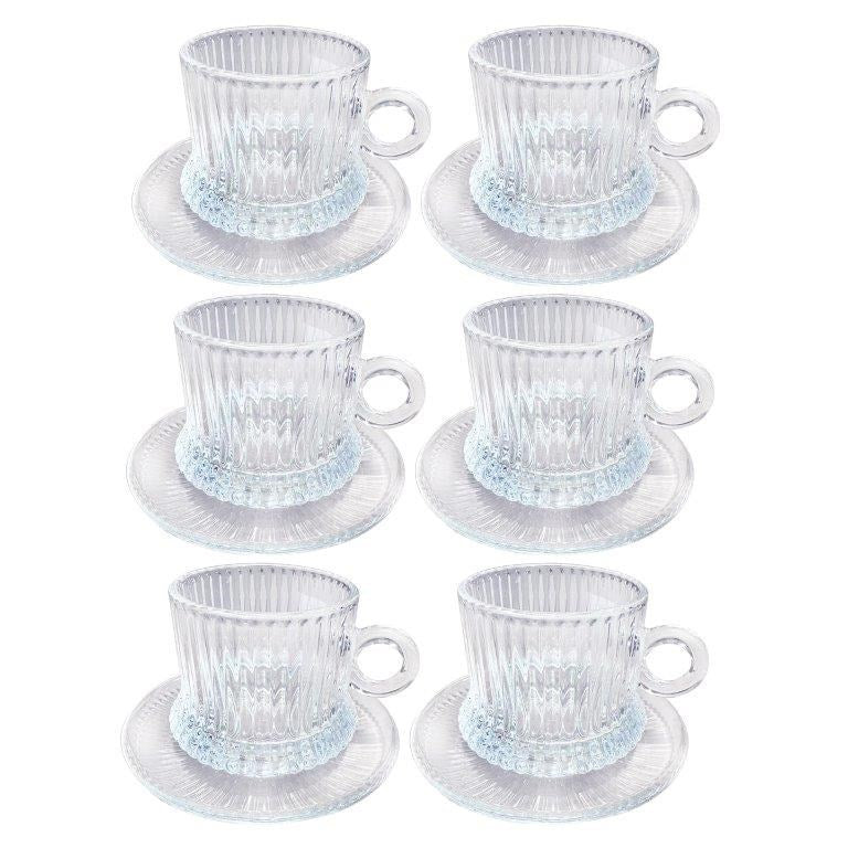 Glass Tea Cup & Saucer Set/6 Pcs 7*6.5/12 cm