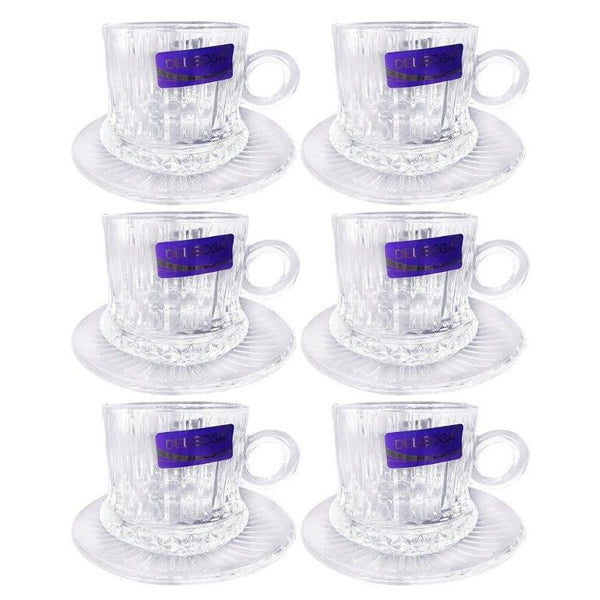 Glass Tea Cup & Saucer Set/6 Pcs 7*6.5/12 cm