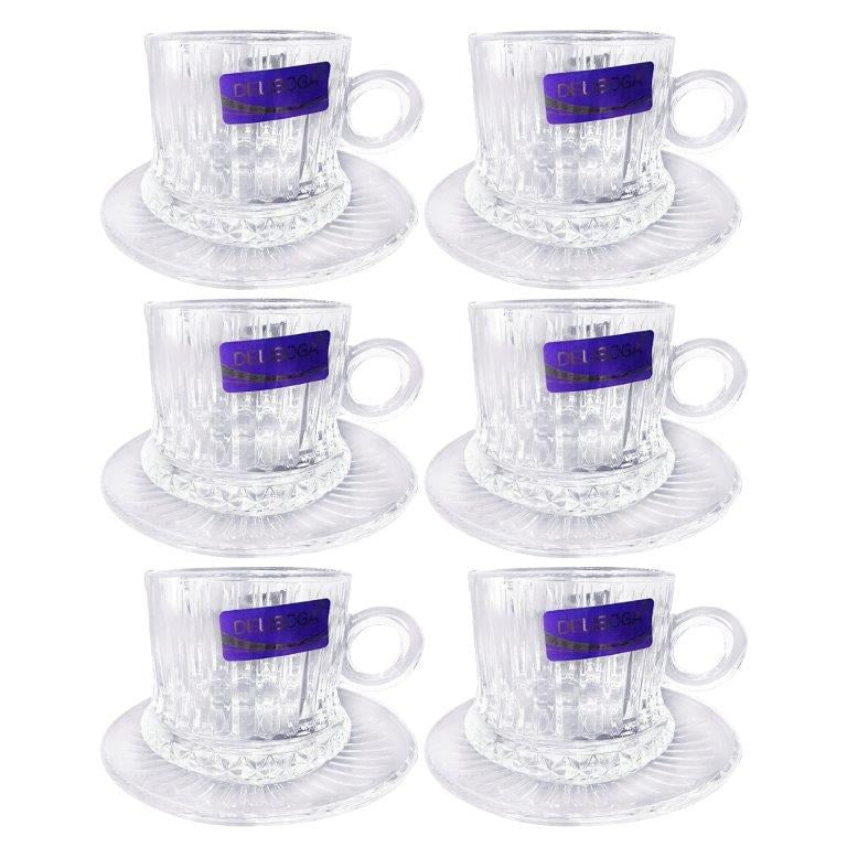 Glass Tea Cup & Saucer Set/6 Pcs 7*6.5/12 cm