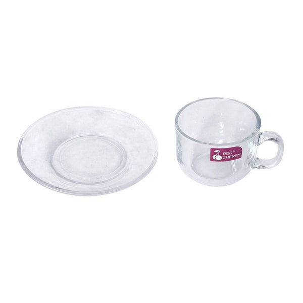 Premium Lead Free Glass Tea Cup with Saucer Set of 6 Pcs 7.5*6/12 cm