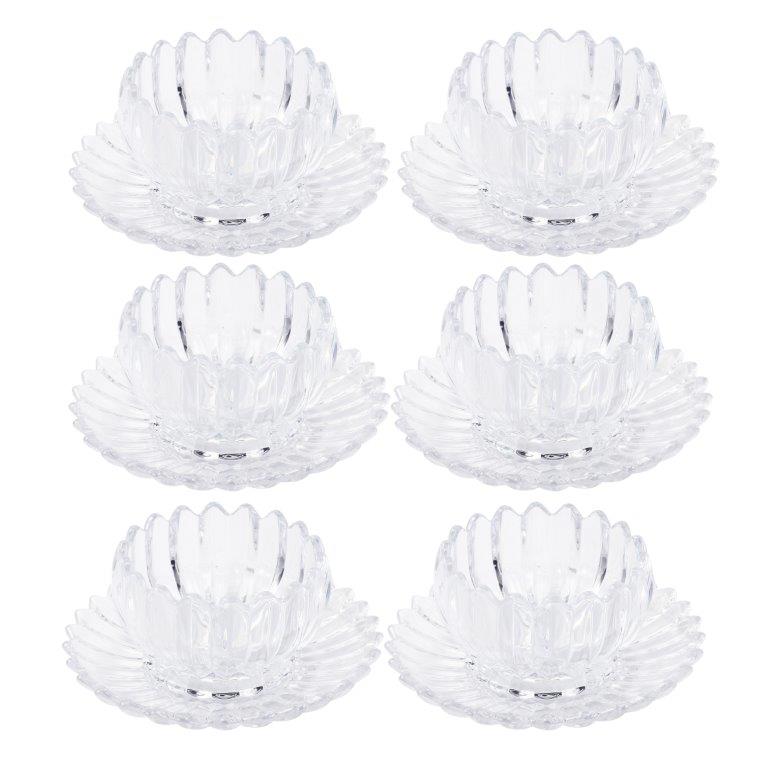 Crystal Glass Ice Cream and Dessert Bowl with Saucer Set of 12 Pcs 10*6.5/15.5*3 cm