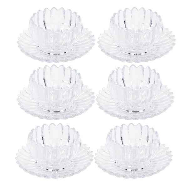 Crystal Glass Ice Cream and Dessert Bowl with Saucer Set of 12 Pcs 10*6.5/15.5*3 cm