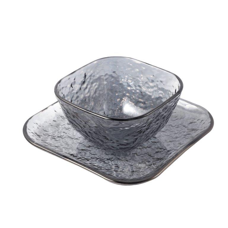 Crystal Glass Ice Cream and Dessert Bowl with Saucer Set of 12 Pcs 10*6.5/15.5*1.5 cm