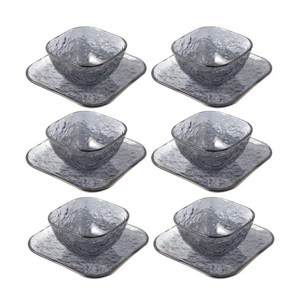 Crystal Glass Ice Cream and Dessert Bowl with Saucer Set of 12 Pcs 10*6.5/15.5*1.5 cm