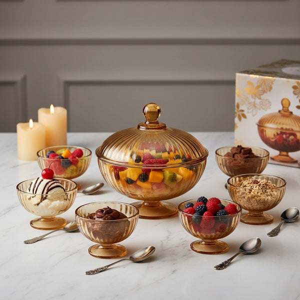 Glass Serving Bowl Set of 7 Pcs 1100+1300 ml