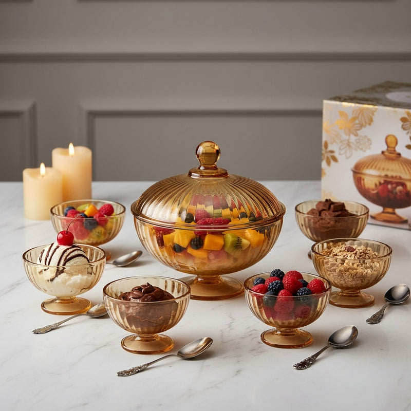Glass Serving Bowl Set of 7 Pcs 1100+1300 ml